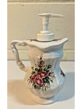 JA ATHENA Grandmacore Vintage Hand Painted Floral Hand Soap Dispenser READ Desc